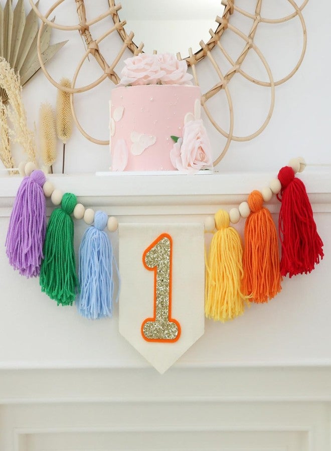 Ereniko Handmade Light Rainbow 1st Birthday High Chair Banner Party Decoration for Girl Baby Colorful Wall Hangings Decoration Happy One Birthday Photoshoot Props Photo Props - Image 3